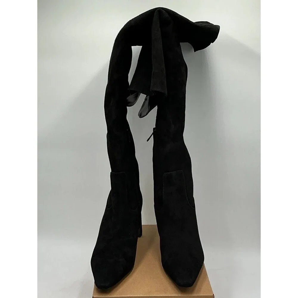 Sam Edelman Shea Boots Womens US 11 Black Suede Square Toe Over-the-Knee Eby4463